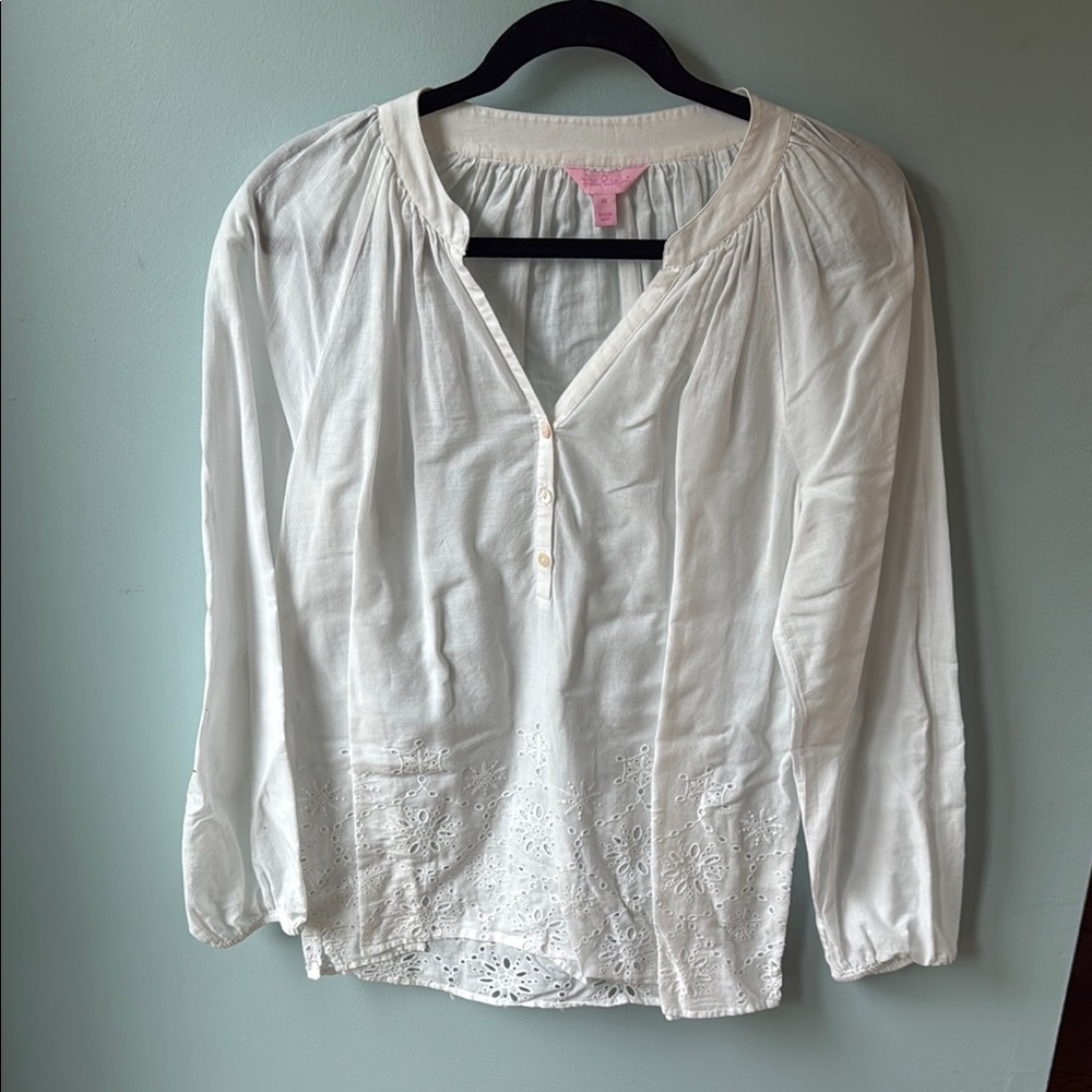 Lilly Pulitzer Cream Relaxed Blouse with Mandarin Collar